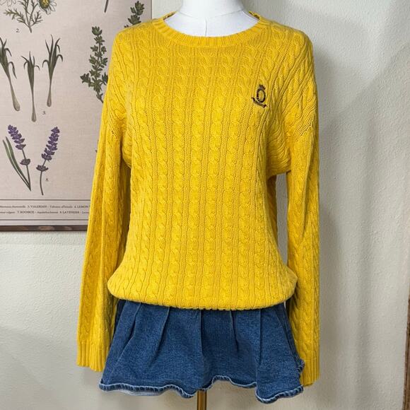 Ralph Lauren Sweaters - Vintage 90s Ralph Lauren Yellow Cable Knit Pullover Sweater Heritage Preppy L